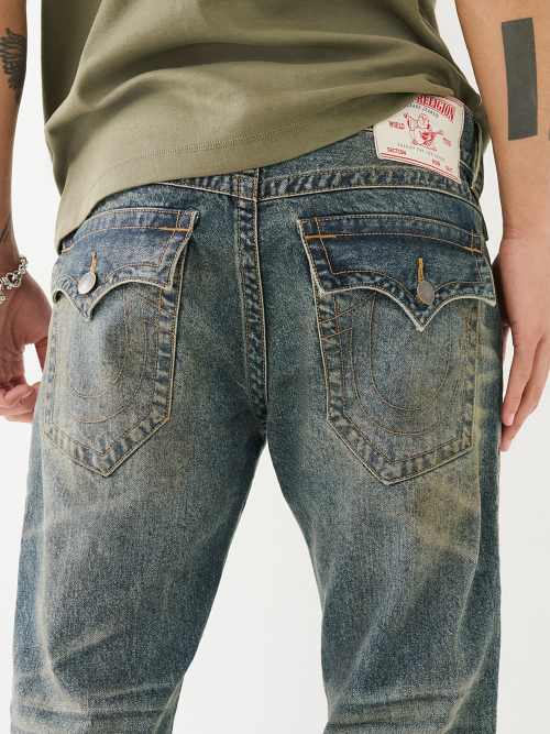 TRUE RELIGION MENS Billy Distressed Jeans Blue Denim Wide-Leg Stone Wash  W34 L29 £35.99 - PicClick UK