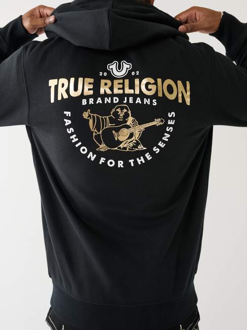 METALLIC BUDDHA LOGO ZIP HOODIE