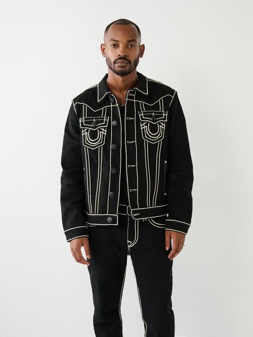 Black jean store jacket true religion