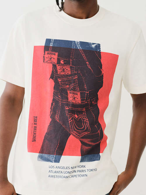 ДЖИНСОВАЯ ФУТБОЛКА С РИСУНКОМ В ПОЛОСКУ