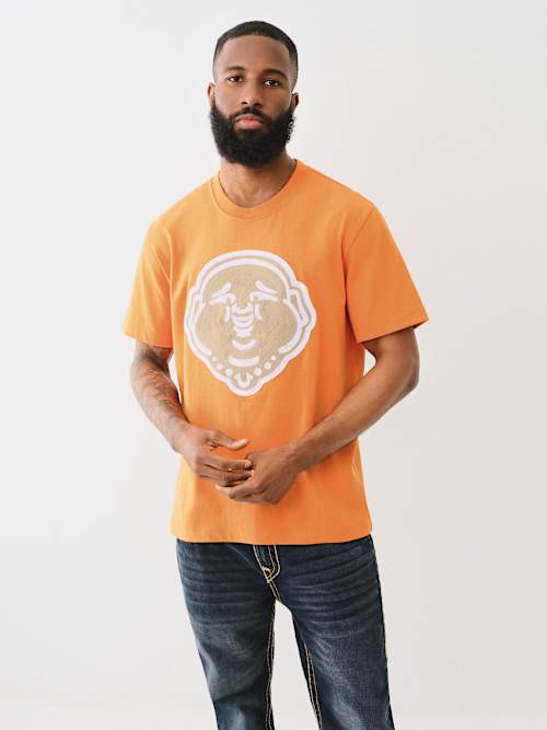 CAMISETA CON ROSTRO DE BUDDHA BORDADO EN PUNTO DE CADENA