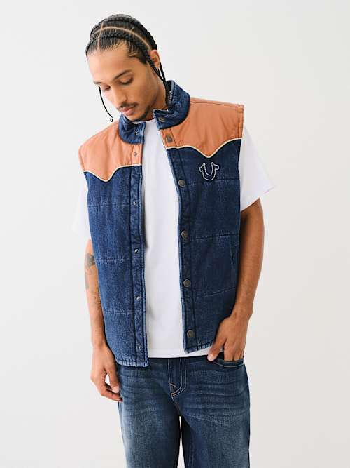 WESTERN DENIM PUFFER VEST