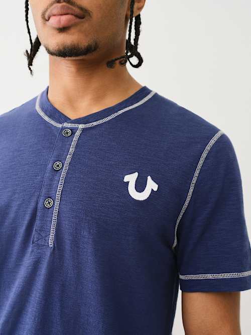 CONTRAST STITCH SLUB HENLEY TEE
