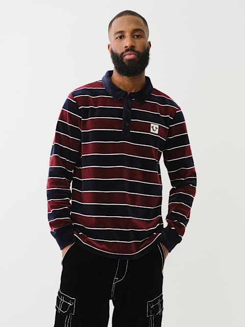 VELVET STRIPED LONG SLEEVE POLO SHIRT