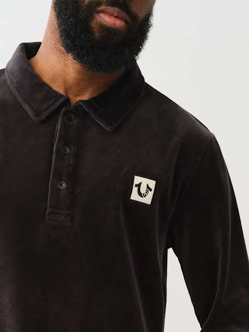 VELVET LONG SLEEVE POLO SHIRT