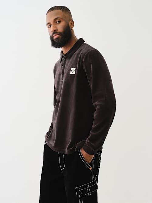 VELVET LONG SLEEVE POLO SHIRT