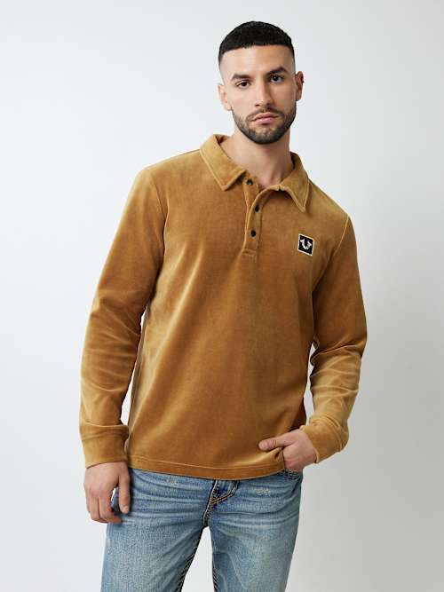 VELVET LONG SLEEVE POLO SHIRT