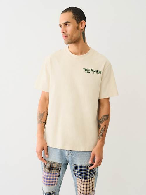 EMBROIDERED WARPED BUDDHA LOGO TEE