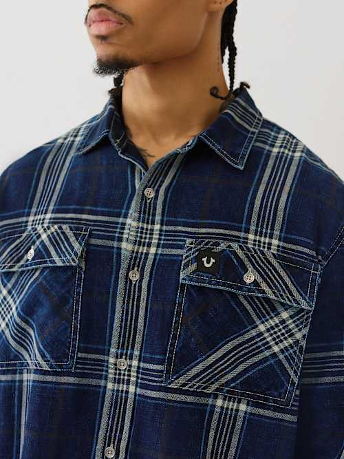 CAMISA DE VESTIR INDIGO A CUADROS