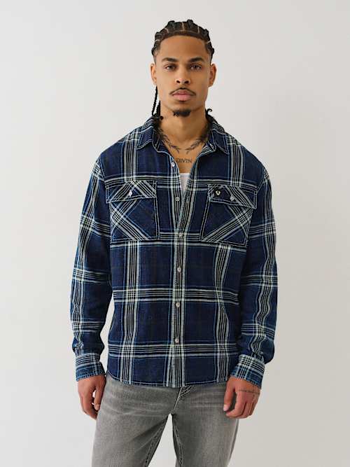 CAMISA DE VESTIR INDIGO A CUADROS