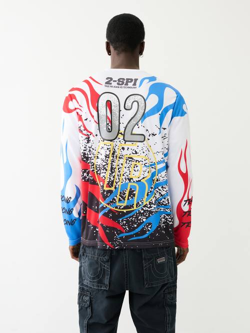 CAMISETA CON FLAMAS Y LOGOTIPO REFLECTANTE DE 02 Y TRUE RELIGION