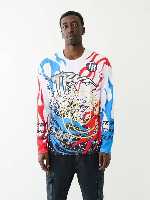 CAMISETA CON FLAMAS Y LOGOTIPO REFLECTANTE DE 02 Y TRUE RELIGION