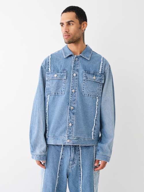 FRAYED BIG T DENIM JACKET 