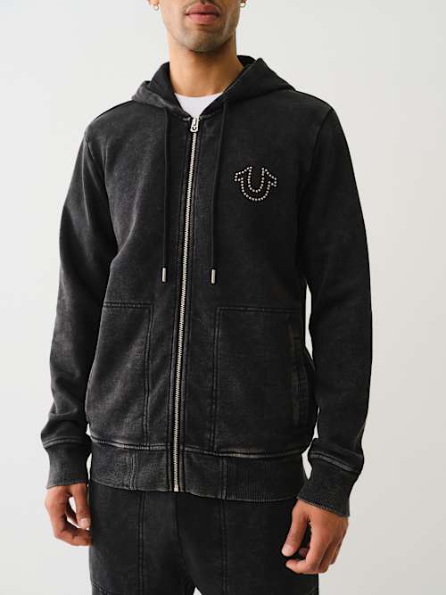 STUDDED LOGO ZIP HOODIE