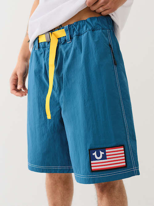 BELTED NYLON TRUE FLAG SHORT