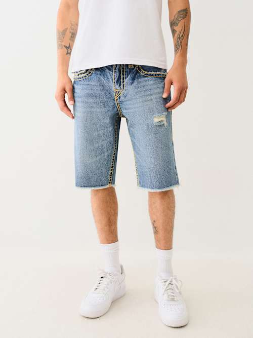 КОРОТКАЯ ДЖИНСОВАЯ ФУТБОЛКА RICKY SUPER T С ПОТЕРТЫМ КЛАПАНОМ