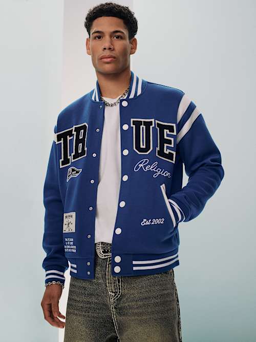 КЛАССИЧЕСКАЯ МОЛОДЁЖНАЯ КУРТКА TRUE RELIGION VARSITY С КНОПОЧНОЙ ЗАСТЁЖКОЙ И МАНЖЕТАМИ