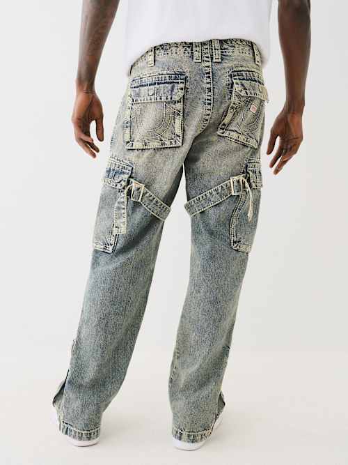 JEANS TIPO CARGO HOLGADOS CON CIERRE, CORREA Y COSTURA BIG T