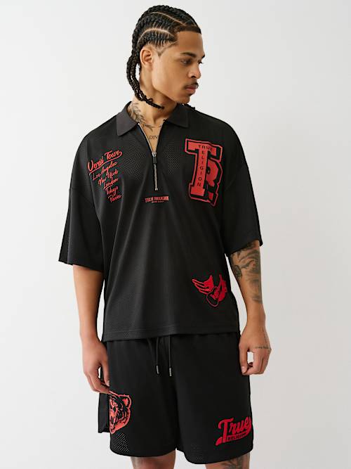 OVERSIZED MESH JERSEY POLO SHIRT