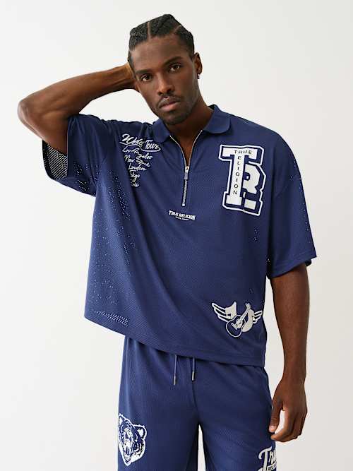 OVERSIZED MESH JERSEY POLO SHIRT