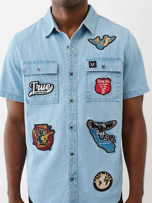 CAMISA DE TRABAJO CON PARCHE CHAMBRAY SS
