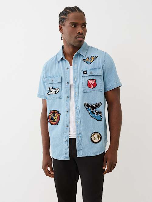 CAMISA DE TRABAJO CON PARCHE CHAMBRAY SS
