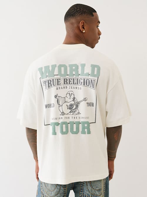 ВИНТАЖНАЯ ФУТБОЛКА СВОБОДНОГО ПОКРОЯ С ПЫШНЫМ ПРИНТОМ WORLD TOUR PUFF