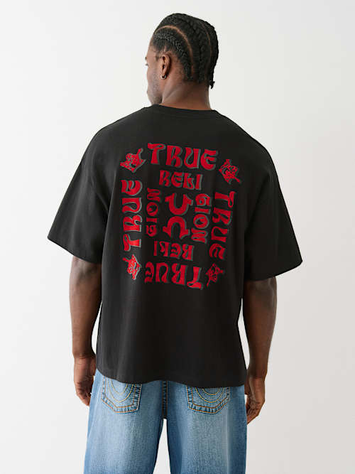 ОБЪЕМНАЯ ФУТБОЛКА В ТЯЖЕЛОМ ВЕСЕ С ФЛОКИРОВАННЫМ ЛОГОТИПОМ