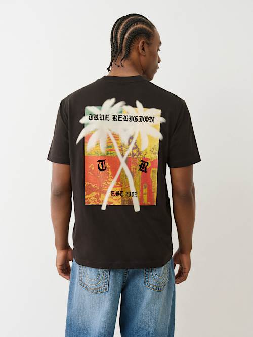 FLOCKED PALM TREE TEE 