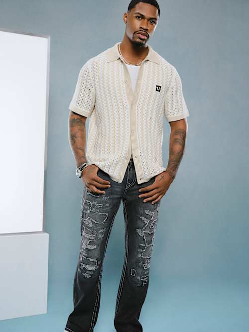 BILLY DISTRESSED BIG T FLAP BOOTCUT JEAN