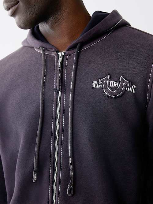 BIG T CRYSTAL HORSESHOE ZIP HOODIE