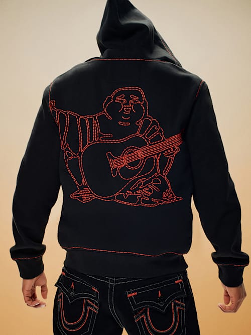 SUPER T EMBROIDERED BUDDHA LOGO ZIP HOODIE