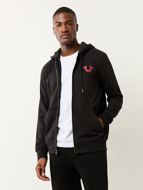 SUDADERA CON CAPUCHA Y CIERRE DE BUDDHA CON LOGOTIPO ARQUEADO
