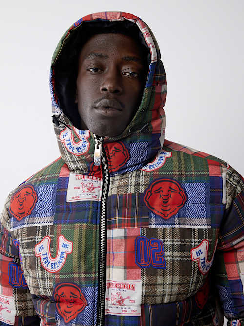 PLAID PATCHWORK PUFFER JACKET