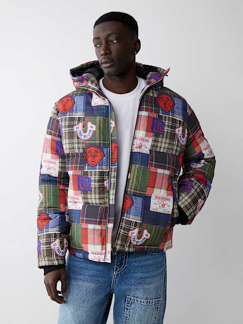 PLAID PATCHWORK PUFFER JACKET