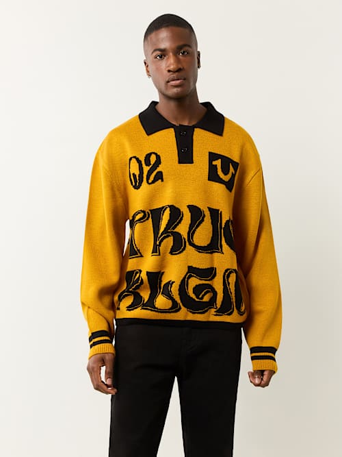 LONG SLEEVE WAVY LOGO POLO SWEATER
