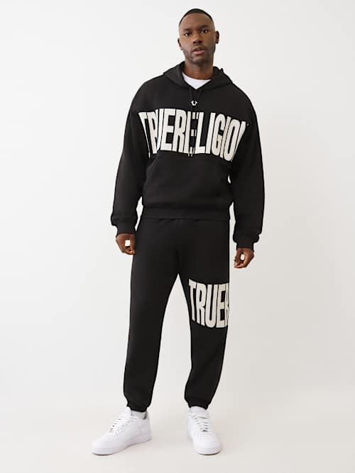 KNIT LOGO PANEL BOXY HOODIE