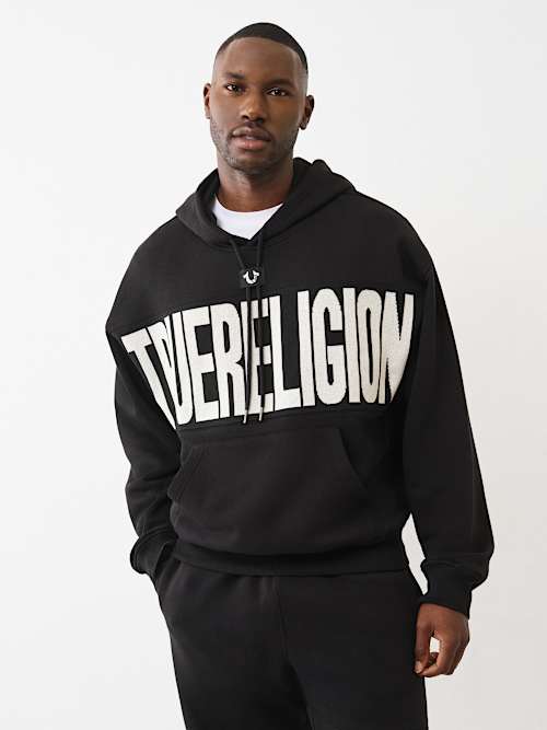 KNIT LOGO PANEL BOXY HOODIE