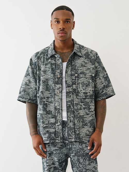 РУБАШКА С ЖАККАРДОВЫМ ВОРОТНИКОМ БОЛЬШОГО РАЗМЕРА