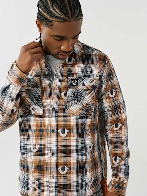 CAMISA DE FRANELA CON HERRADURA EXTRAGRANDE