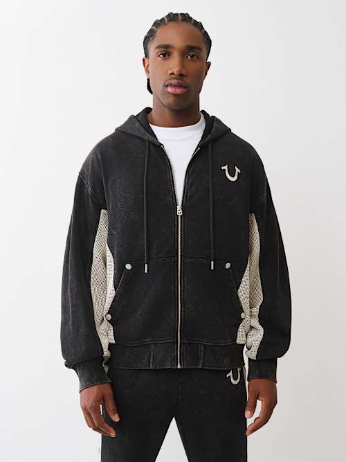 MESH INSET BOXY ZIP HOODIE