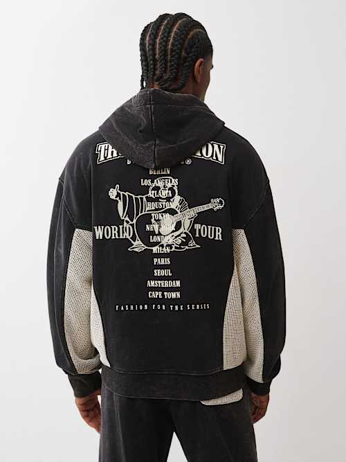MESH INSET BOXY ZIP HOODIE