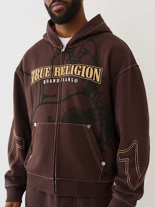 True Religion ブラウン ジップアップパーカー Men's Hoodies & Sweatshirts | True Religion