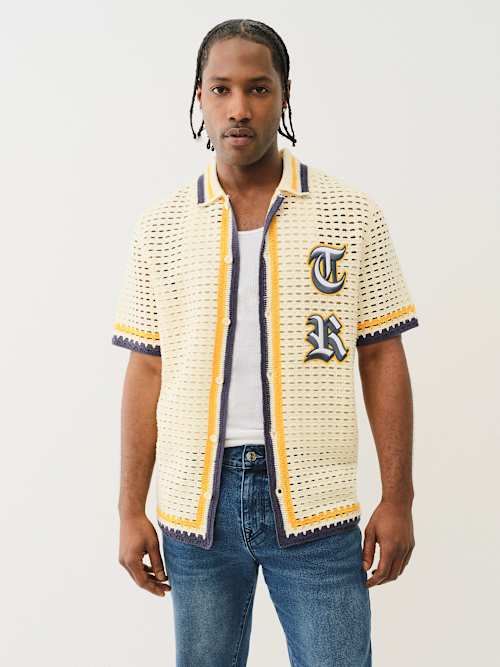 KNIT LOGO CAMP COLLAR SHIRT