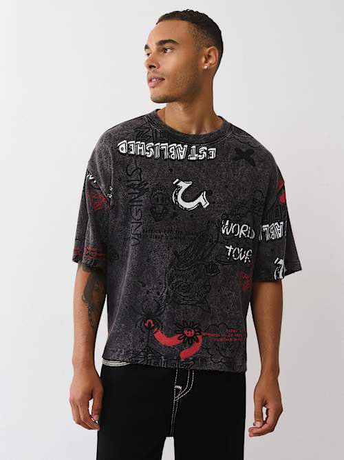 BOXY KNIT GRAFFITI GRAPHIC TOP
