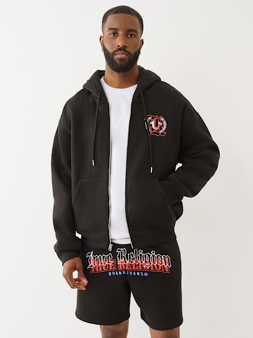 SUDADERA CON CAPUCHA Y CIERRE CON PATRÓN CON MÚLTIPLES LOGOTIPOS