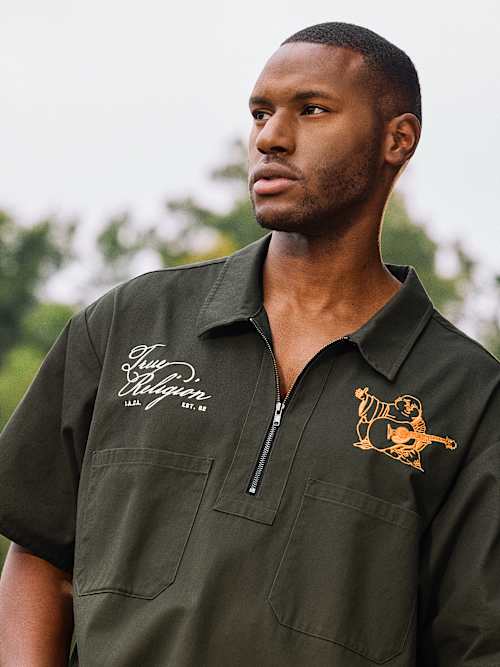 DOUBLE POCKET ZIP UP CAMP SHIRT