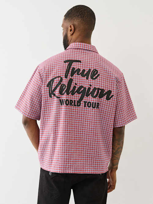 CAMISA DEPORTIVA RELAJADA DE RAYAS EN CUADRICULA