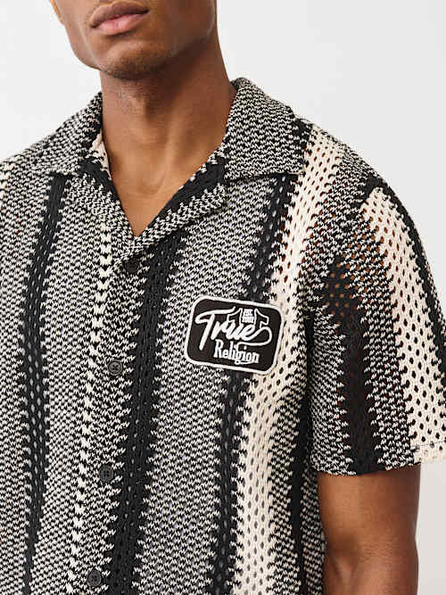 PATCH CROCHET CAMP COLLAR SHIRT