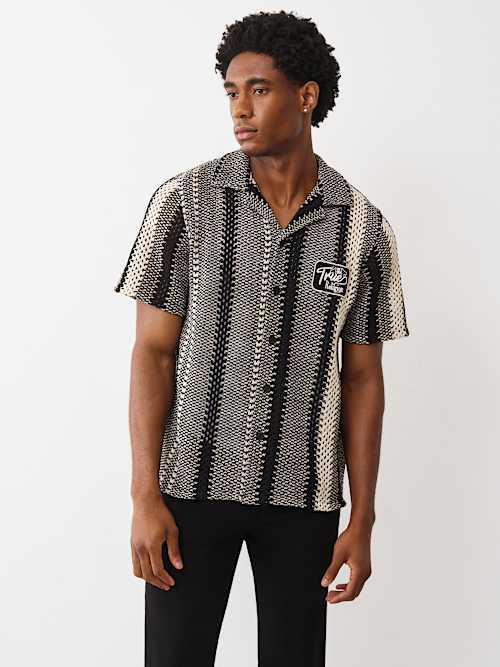 PATCH CROCHET CAMP COLLAR SHIRT